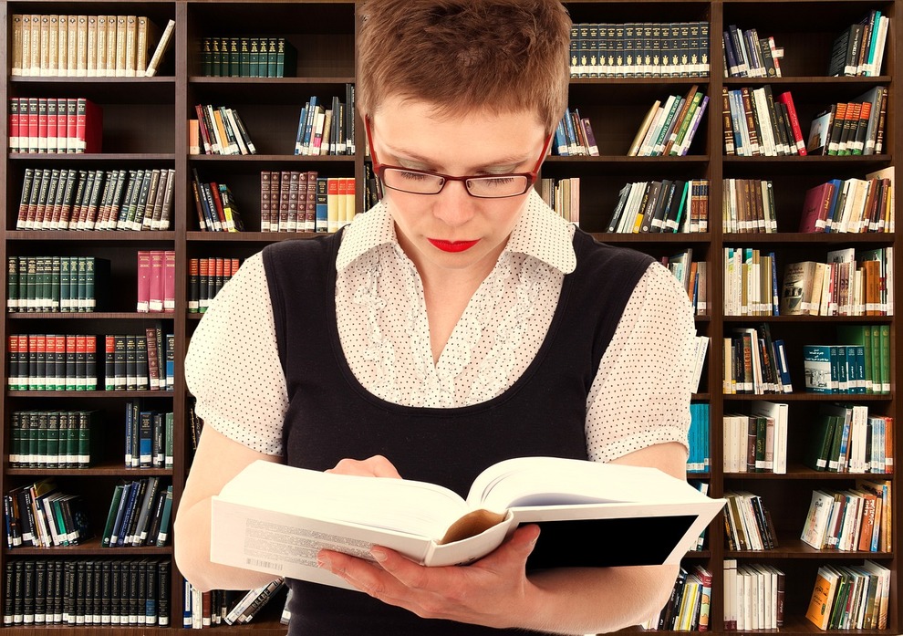 Library woman reading