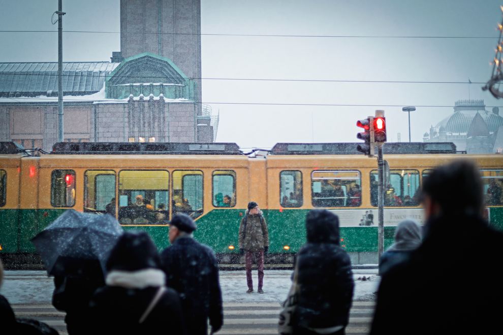 Waiting to Cross Street in the Rain