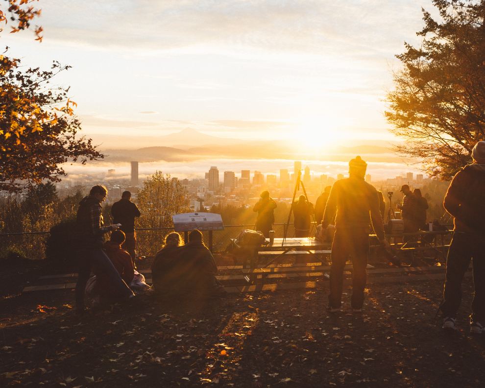 Group of People Silhouettes at Sunrise