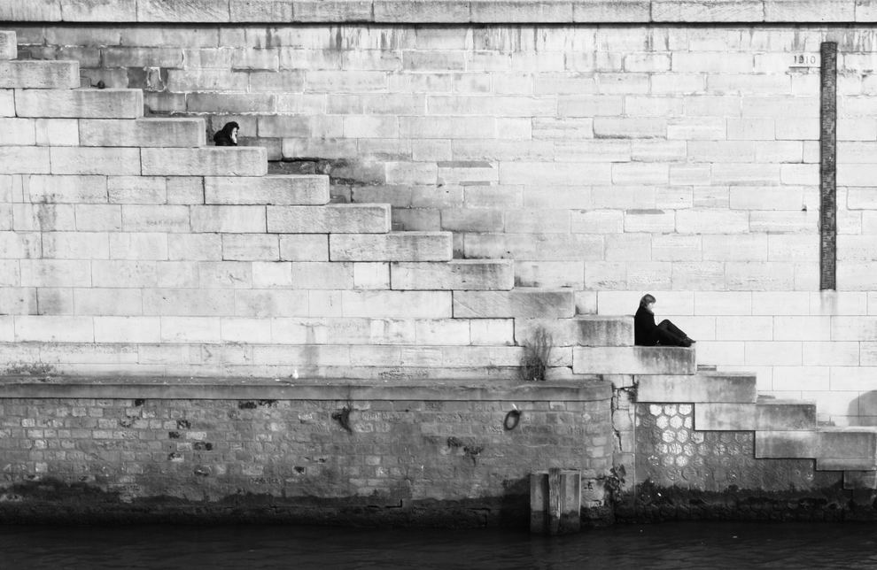 B&W profile on stone steps