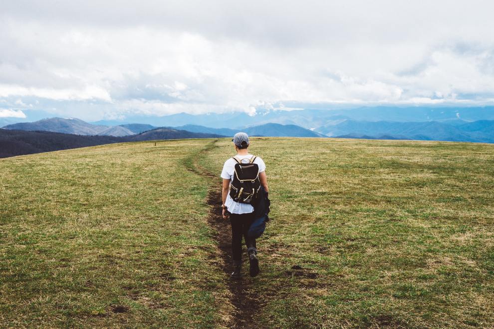 Man walking on path in field