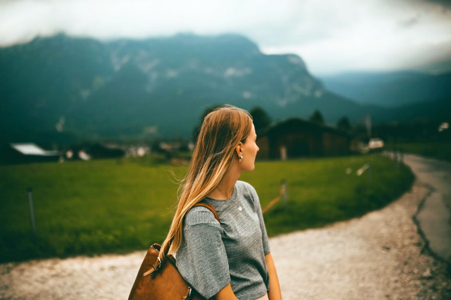 woman looking behind