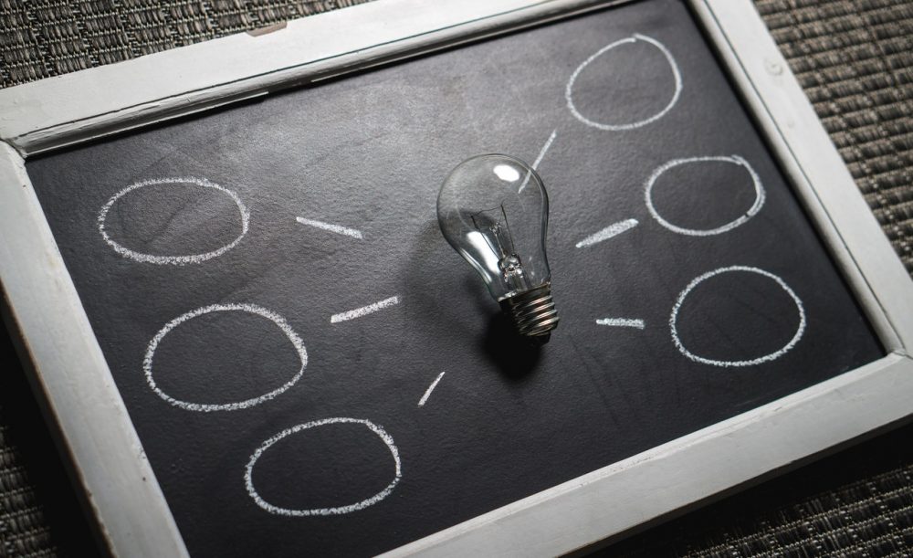 light bulb on blackboard