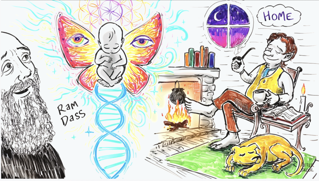 original illustration for Ram Dass talk on the roots of psychic pain and addiction